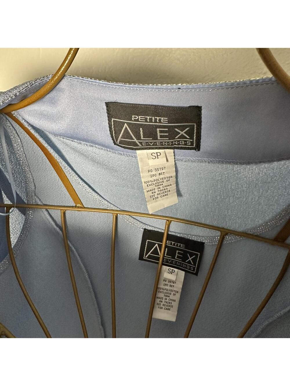 Alex Evenings Petite Ice Blue Shimmer 2 Piece Evening Set Tank & Open Cardigan - Picture 7 of 7